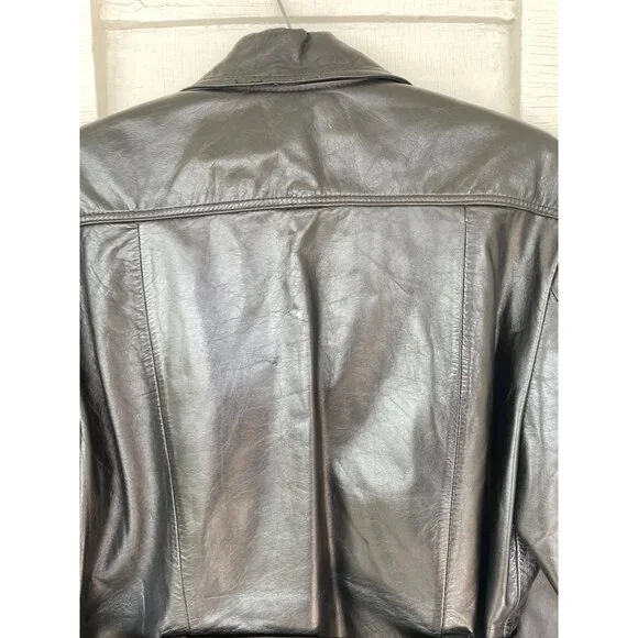 Vintage 1970s Lomeli Of California Leather Jacket Belted Size 42 Mens Black - Picture 15 of 16